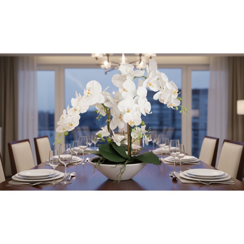 Phalaenopsis Orchid Floral Arrangement in Vase, White