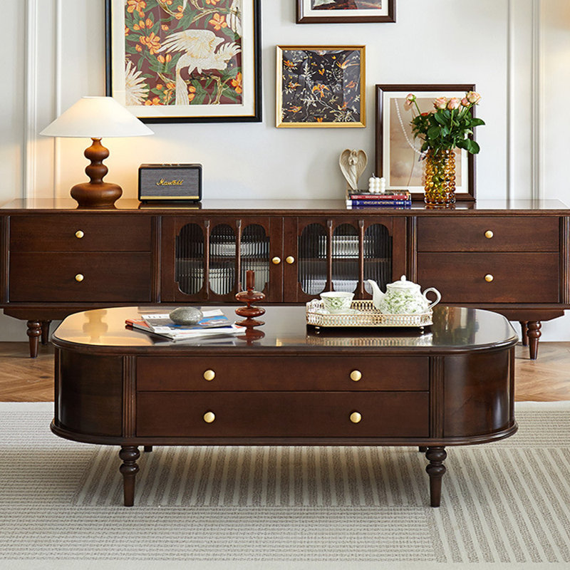 French Vintage Oval Storage Coffee Table, 18.9" H x 51.18" L x 27.56" W