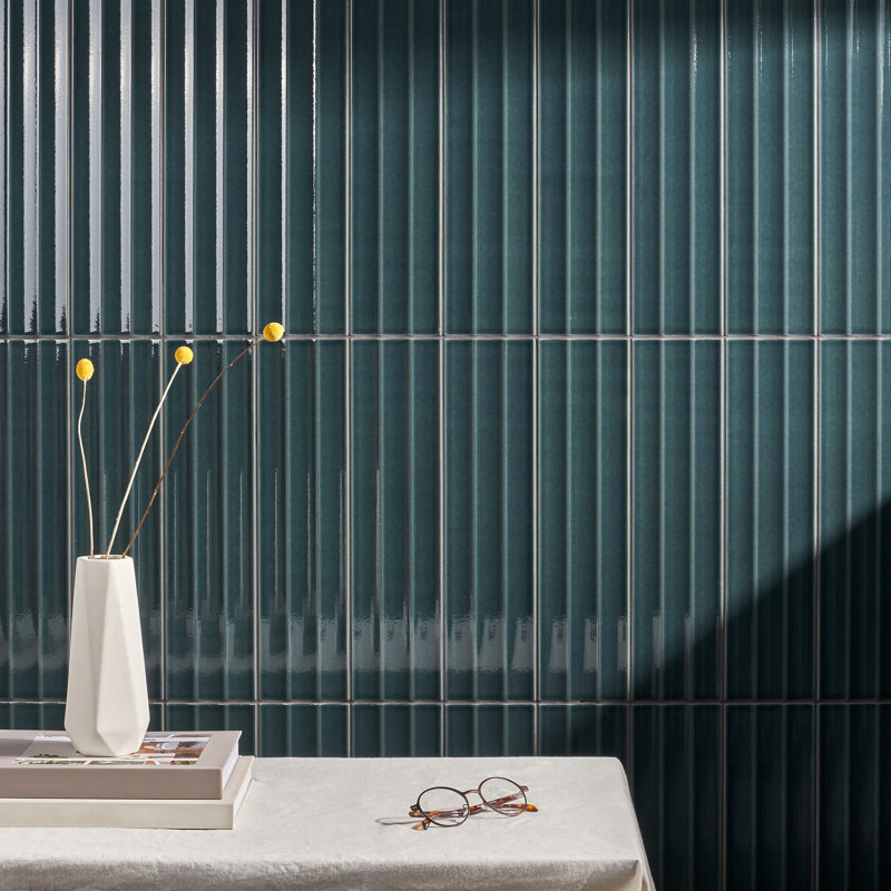Radiant Fluted 4.43'' W x 17.62'' L Crackled Ceramic Subway Wall Tile (9.26 Sq. Ft. / Case), Emerald Green