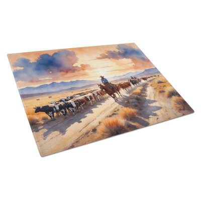Planche à découper en verre au coucher du soleil