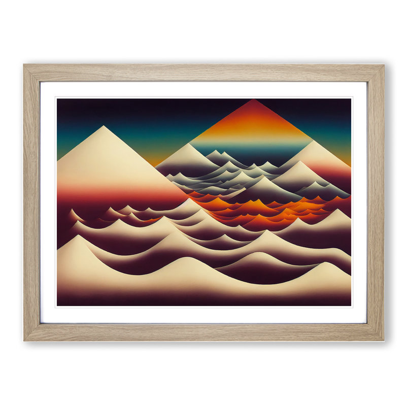 Snazzy Abstract Mountains - Framed Print, 25cm H x 34cm W x 2cm D, Oak