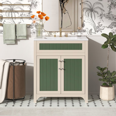 Ensemble de meuble-lavabo 30 po avec lavabo en céramique, armoire de rangement moderne avec cadre réglable en bois massif