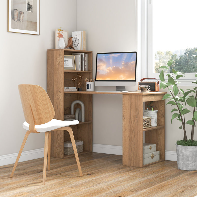 48 Inch Computer Desk with Bookshelf 3-in-1 Home office Desk with 4-Tier Bookcase & CPU Stand Space-saving Reversible Writing Desk