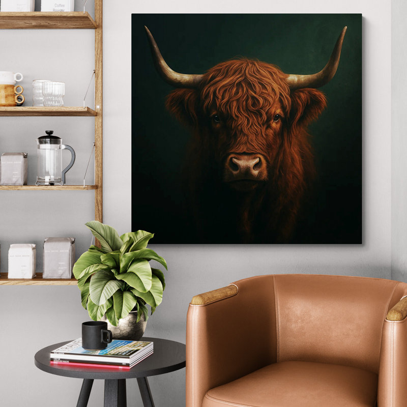 Majestic Highland Cow Wall Art - Canvas Framed Print, 30 cm H x 30 cm W