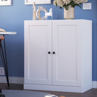 100% Solid Wood 3-Shelf Bookcase Cabinet With Doors, Storage Bookshelf With Adjustable Shelves, 35.75" W X 32" H