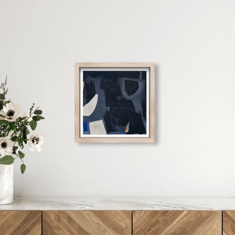 Obscured Voices I Shadowbox Abstract Print by Oliver Gal, Black Frame, 12 x 12, 13.5"H x 13.5"W, Natural Oak Frame