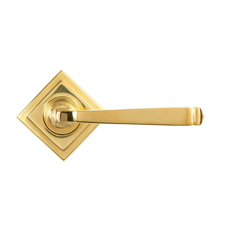 Polished Marine SS (316) Avon Round Lever On Rose Set (Square) - Unsprung, Polished Brass