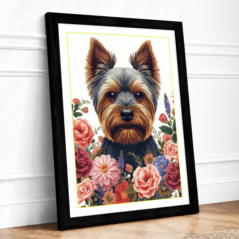 Terrier in Bloom Botanical - Framed Print, A3 - 42.0 x 29.7 cm, Black