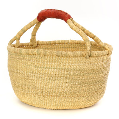 Basic Bolga Farmer's Market Shopper Basket with Leather Handle