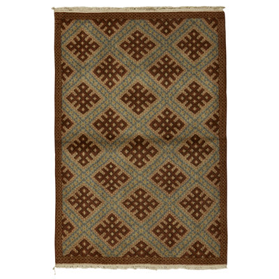 Hand-Knotted High-Quality Brown/Yellow/Blue Area Rug