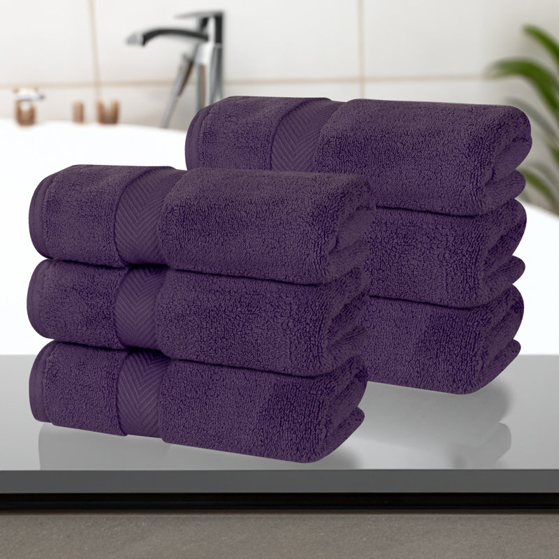 Cortright Zero Twist Cotton Solid Chevron Dobby Border Super Soft Absorbent Hand Towel, Grape Seed
