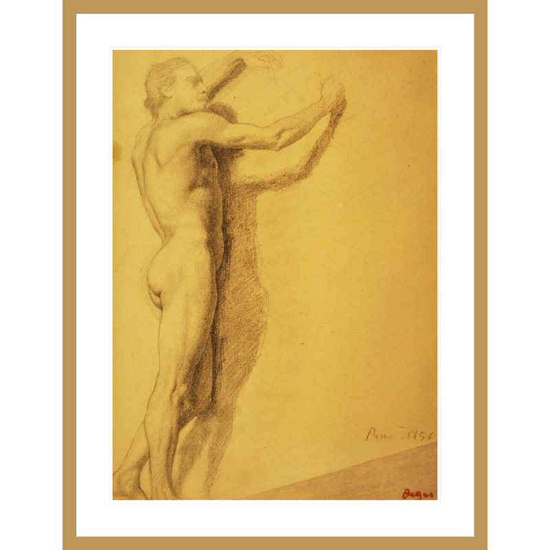 Étude d'un nu masculin par Edgar Degas - reproduction giclée encadrée, H 41,5 po x l 32,03 po