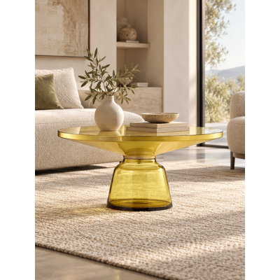     Pangea Home Belinda Pedestal Coffee Table - Hand Blown Glass Modern Coffee Table – Artisan Round Glass Coffee Table for Living Room, Bedroom, or Office - Yellow Round Glass Coffee Table
