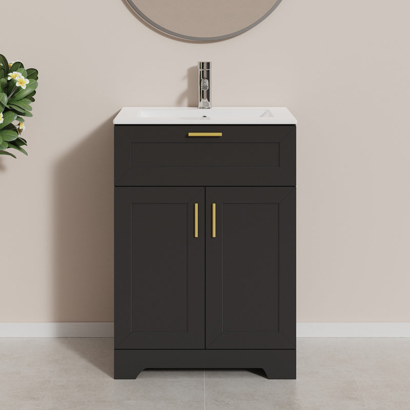 24" Bathroom Vanity Cabinet Base Only, Sink not Included, Black, 24"