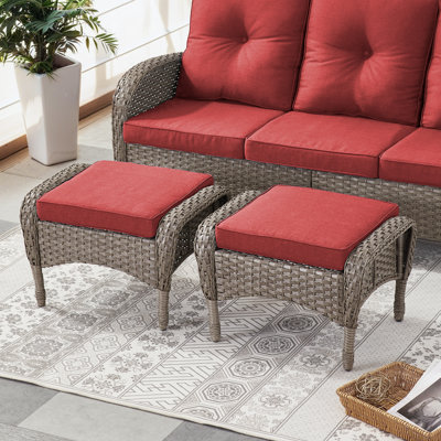 Repose-pieds d'extérieur en osier avec coussin Gaetanino