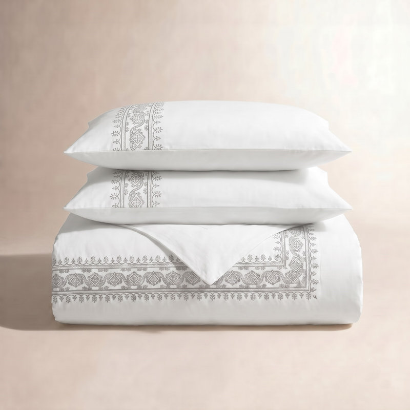 Ensemble de housse de couette 3 pièces Frankton, Double / Grand, Gris / blanc