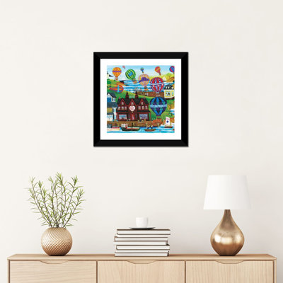 «Hot Air Balloon Seaside Village» par Cheryl Bartley - impression d'art graphique