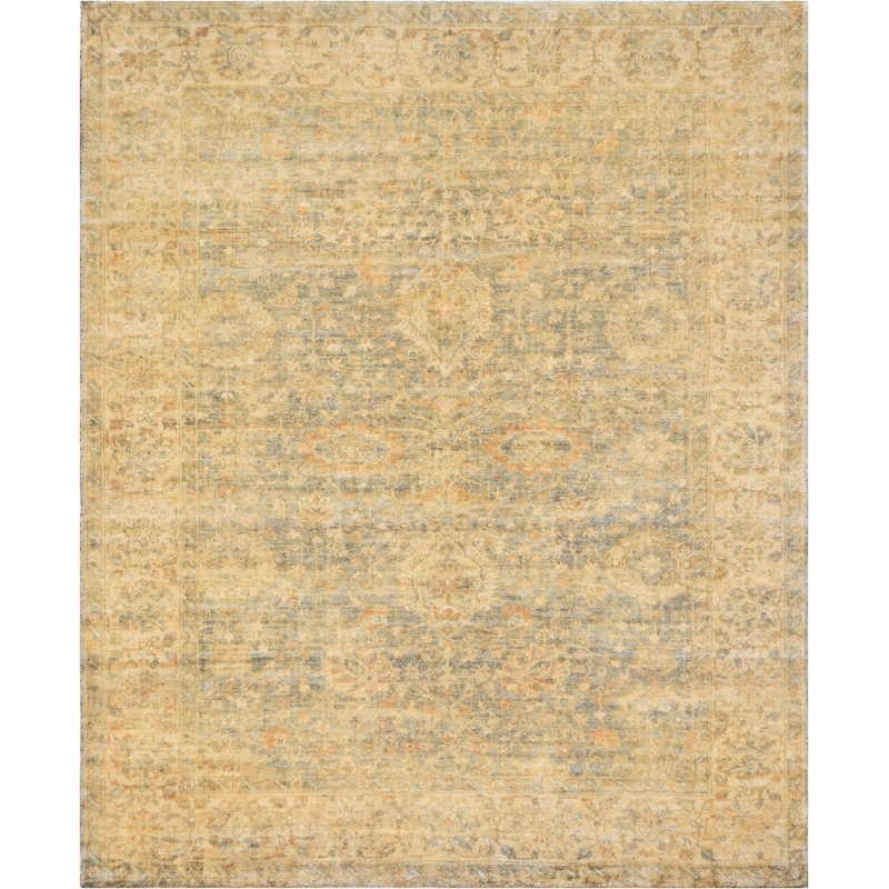 Tapis en laine brun clair / bleu