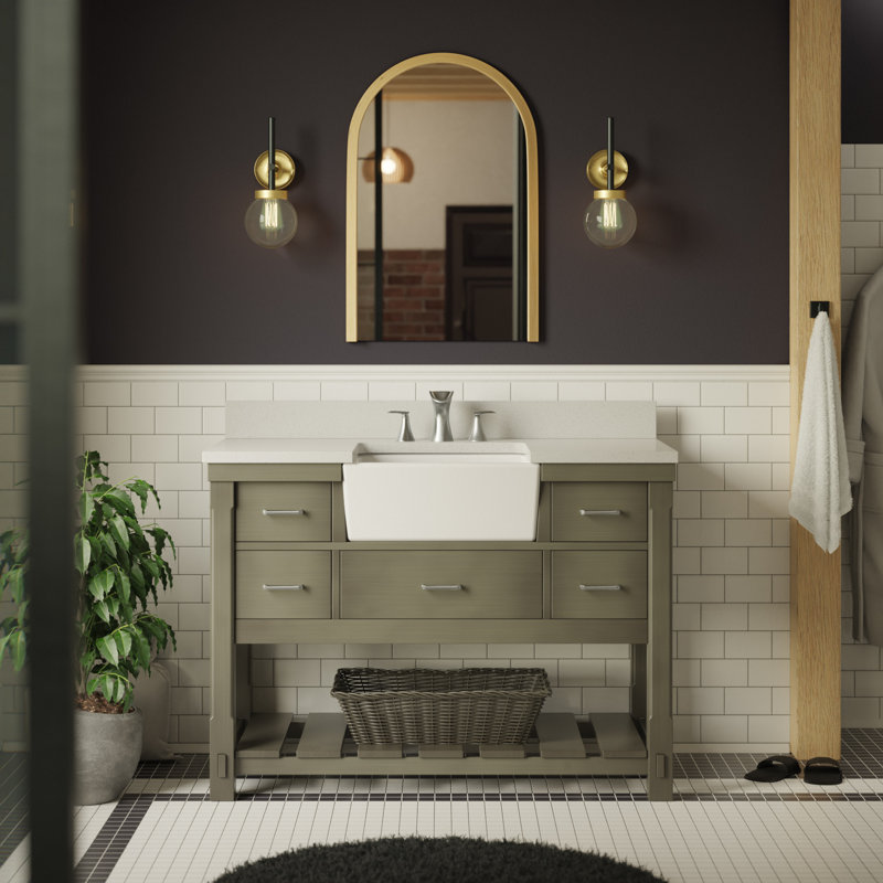 Hitton 48" Single Bathroom Vanity Set with Weathered Gray Cabinet and Quartz Countertop, Quartz, Weathered Gray