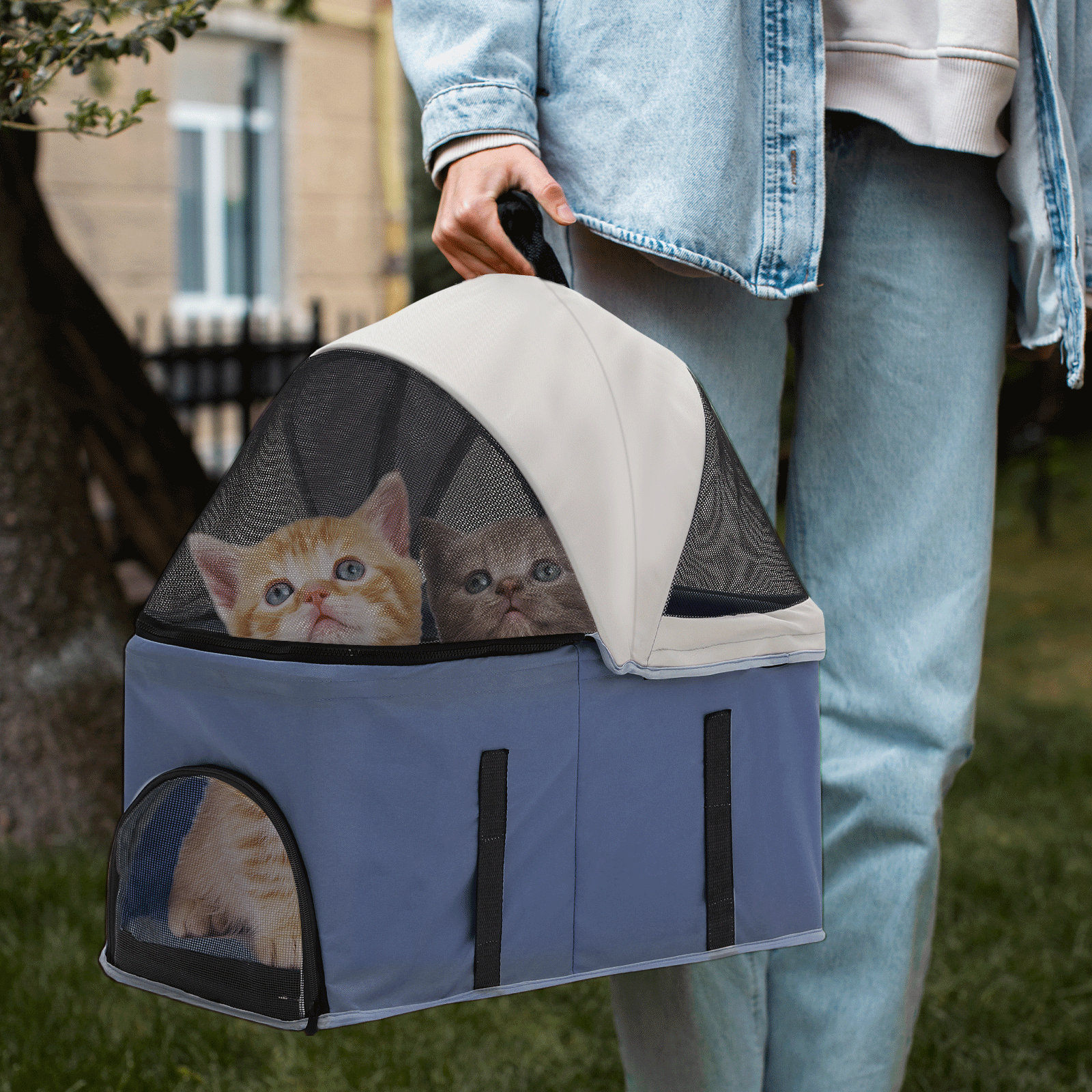 MoNiBloom Folding Pet Stroller Cat Dog Carrier Cart with Detachable