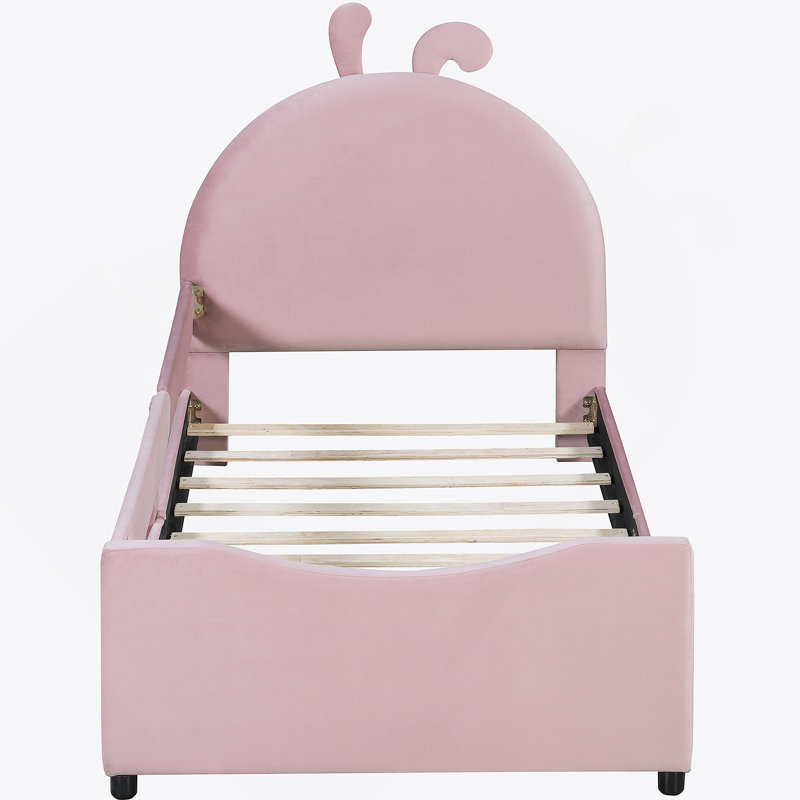 Lit de jour rembourré avec tête de lit en forme d'oreille de lapin, Pink