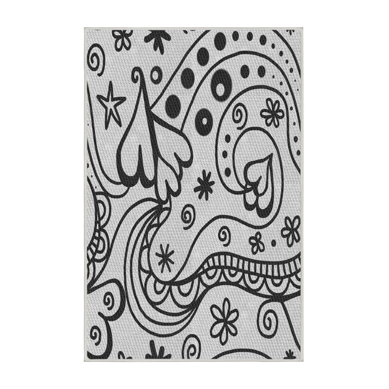 Tapis noir/blanc à motifs, Rectangle 2 pi x 4 pi