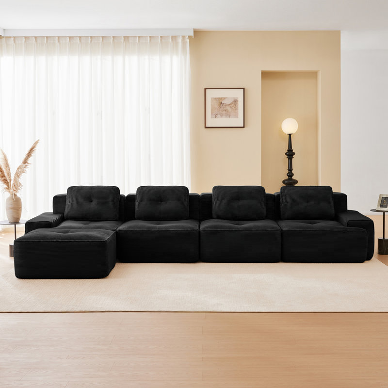 153" L-Shaped Modular Sectional Sofa, Black
