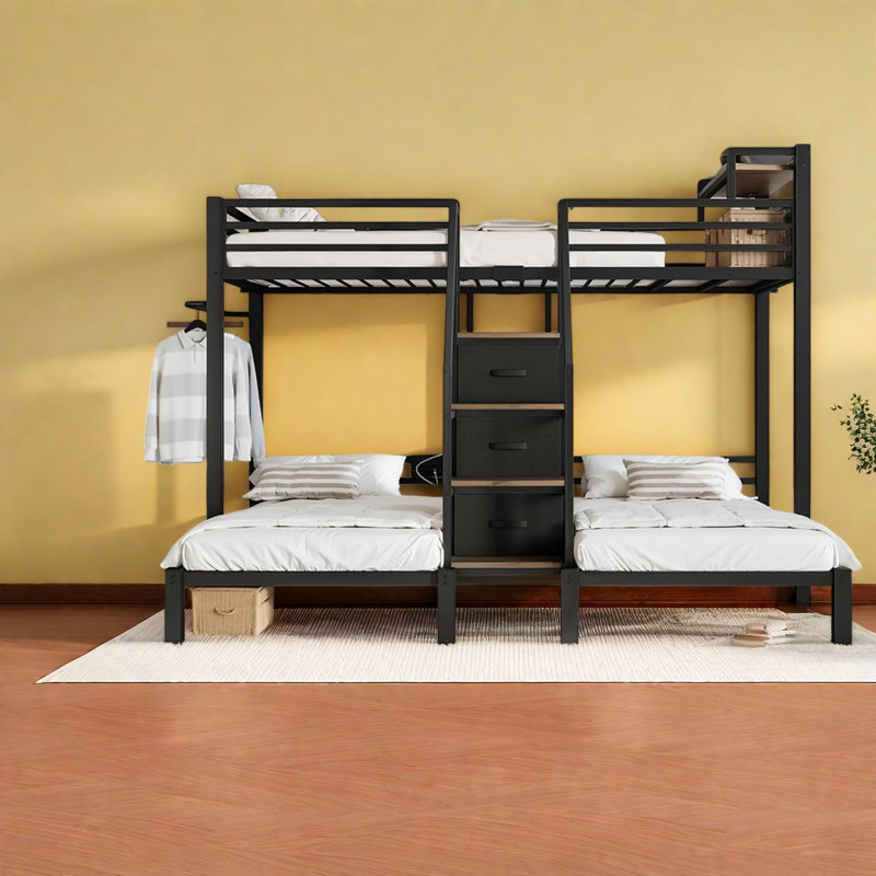 Lits peu encombrants avec rangement, lit superposé moderne en MDF en métal pour la maison, Noir
