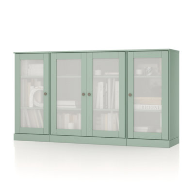 Buffet 100% bois massif 65 po avec portes en verre givré et tablettes réglables