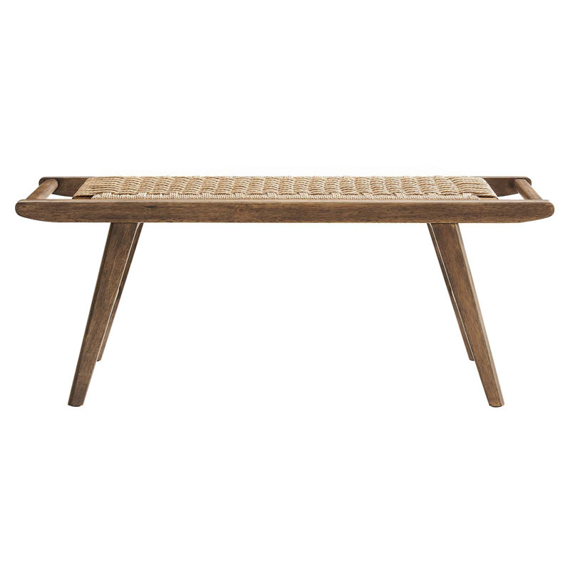 Saoirse 47" Woven Rope Wood Bench, Walnut, Natural