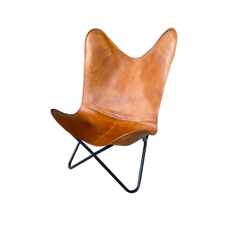 Chaise papillon, Cuir véritable brun clair