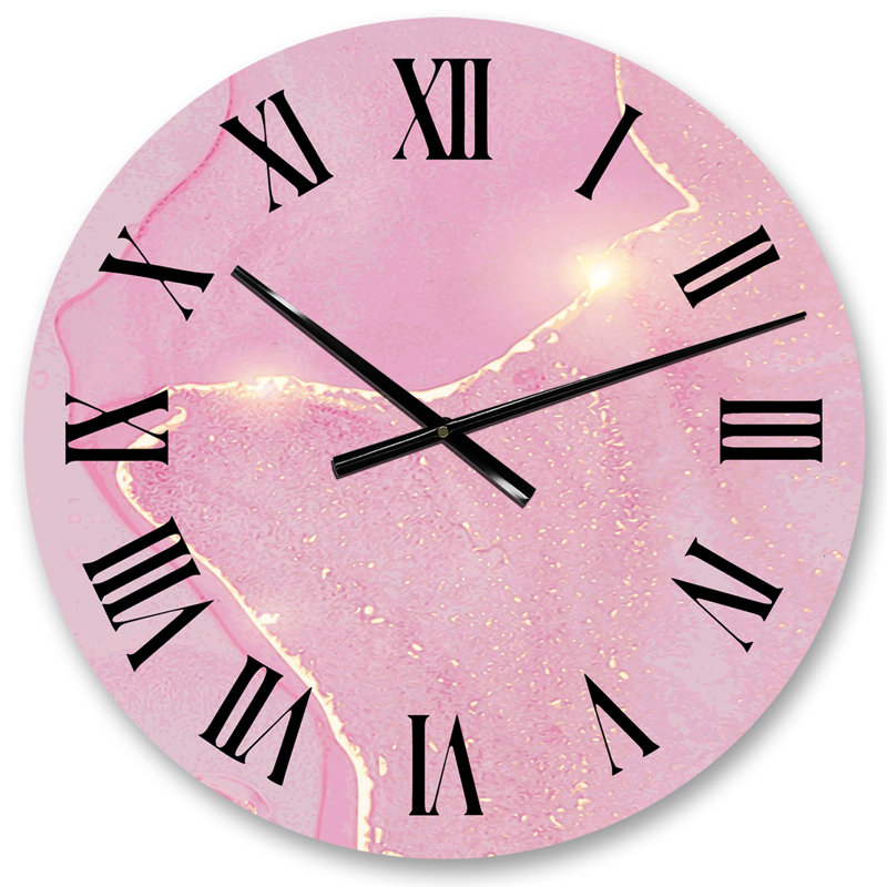 Rose et marbre liquide Art III - Glam horloge murale, Petit