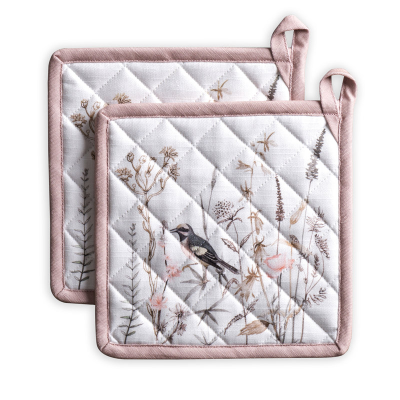 Maison d'Hermine Meadow Florals - Ensemble de poignées 100% coton brun - 8 po x 8 po