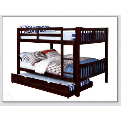 Transitional Style Full Over Full Bunk Bed Attached Ladder Solid Wood Form With Rails And Lock Joint Dark Walnut-Trundle Not Included