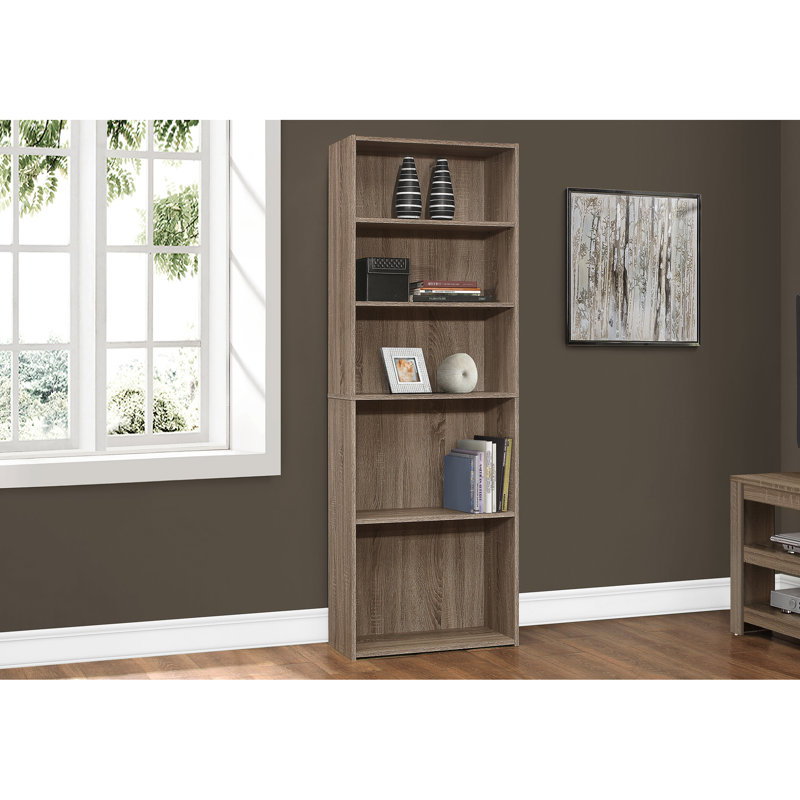 6 Tier Bookshelf, 72"H, Office Bedroom Storage, Brown Laminate, Transitional, 3 Adjustable And 2 Fixed Shelves, Space Saving, Tipping Hardware Included, Dark Taupe 3 Finish Bookcase For Bedroom, 72"