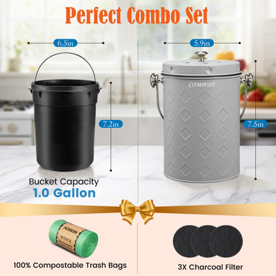 Cuisine à bac à compost Aosion, bac à compost sans odeur avec couvercle, contenant à compost pour déchets alimentaires, 2 bacs à compost, vert