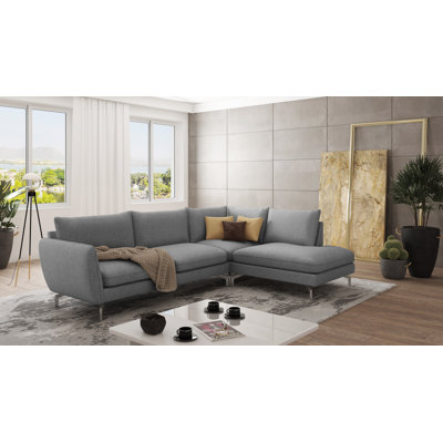 Modern L-Shape Corner Sofa  with Silver Metal Legs