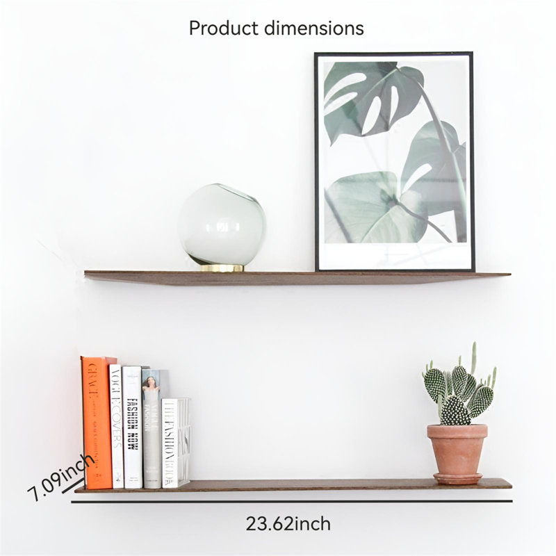 Tablette murale flottante en bois massif, H 7,09 po x l 23,62 po x P 0,5 po