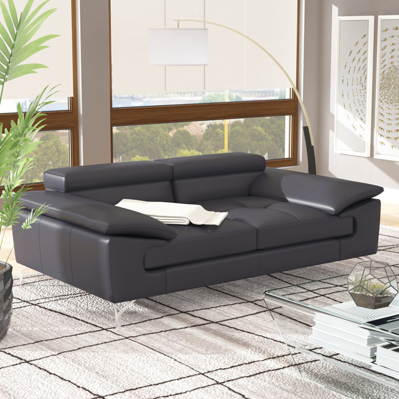 Laurenard 73" Genuine Leather Pillow Top Arm Sofa, Coffee Genuine Leather, 36.2" H x 73" W x 42" D