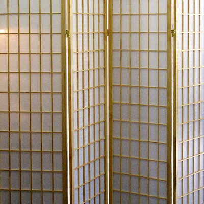 70" Japanese Style 4 Room Divider With Natural Wood. Define Private Zone. 4 Paper Panels. Folds Easily For Storage. Multicolor. 70 In H. 10 W. 60 D. 17 Lb Weight Divider, Wood Finish. Privacy Space.