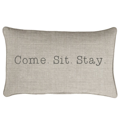  Sunbrella Indoor/Outdoor Lumbar Embroidered Pillow Come Sit Stay