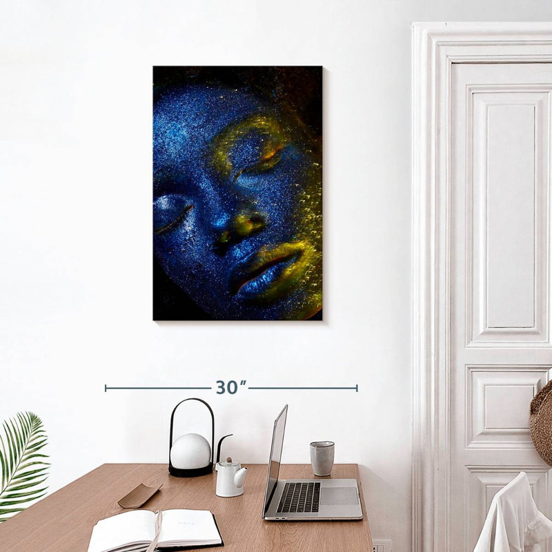 Senne Blue Glitter Face Portrait, 30" H x 20" W