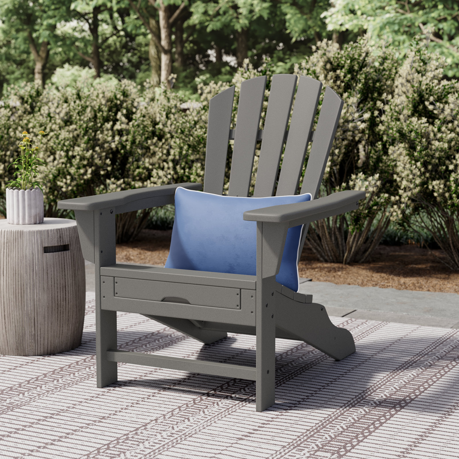 POLYWOOD Adirondack Chair with Hideaway Ottoman, Slate Gray