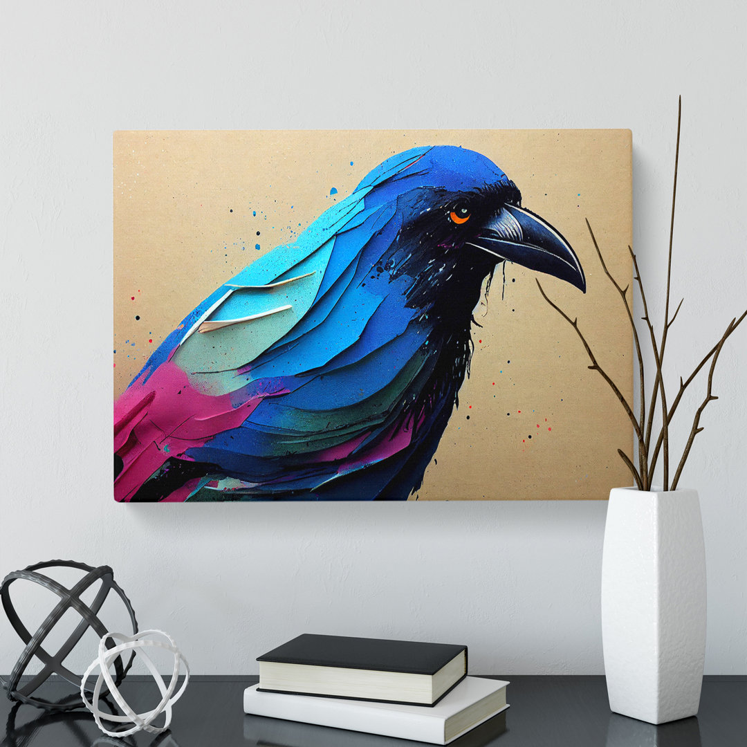 XXX-H1022-WF-4867X Iconic Crow Bird Art Abstract - Wrapped Canvas Print