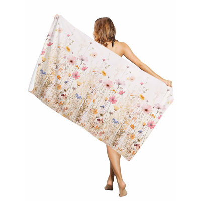 Serviette de plage surdimensionnée à motif floral aquarelle printanier, séchage rapide, absorbant et doux, sans sable, 76 x 152 cm. Un sac en toile assorti à la serviette de plage imprimée vous sera offert.