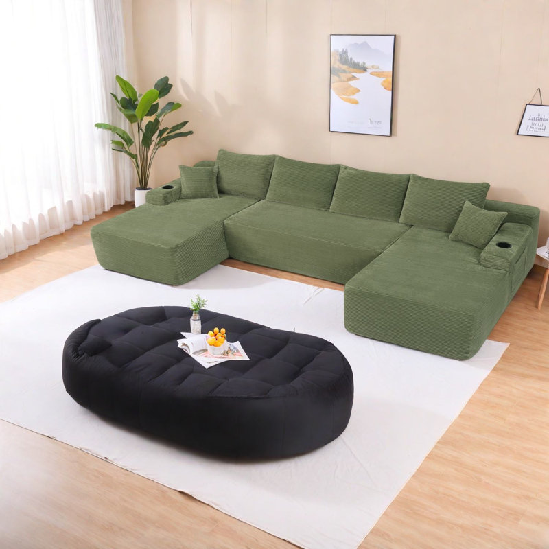 Canapé modulaire en U en velours côtelé 126 pouces Compression Sectionals