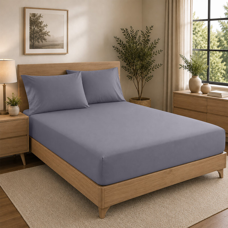 Microfiber Premium Quality Deep Hypoallergenic Fitted Sheet 25cm, Double (4'6), Grey