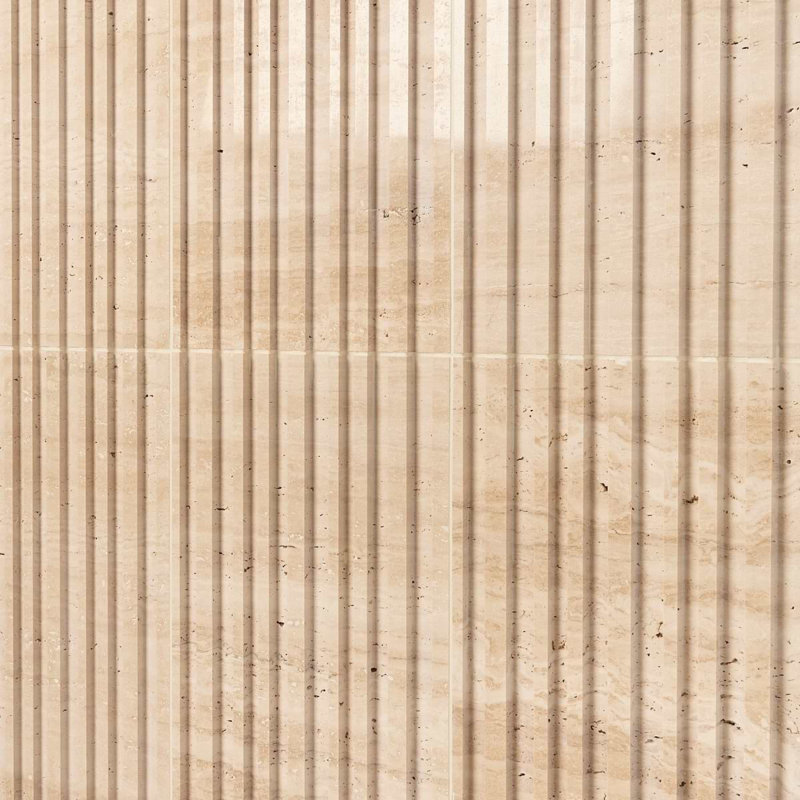 Stonework Ivory Travertine 12x24 3D Vein Cut Tile, Barcode 3D Polished/Honed