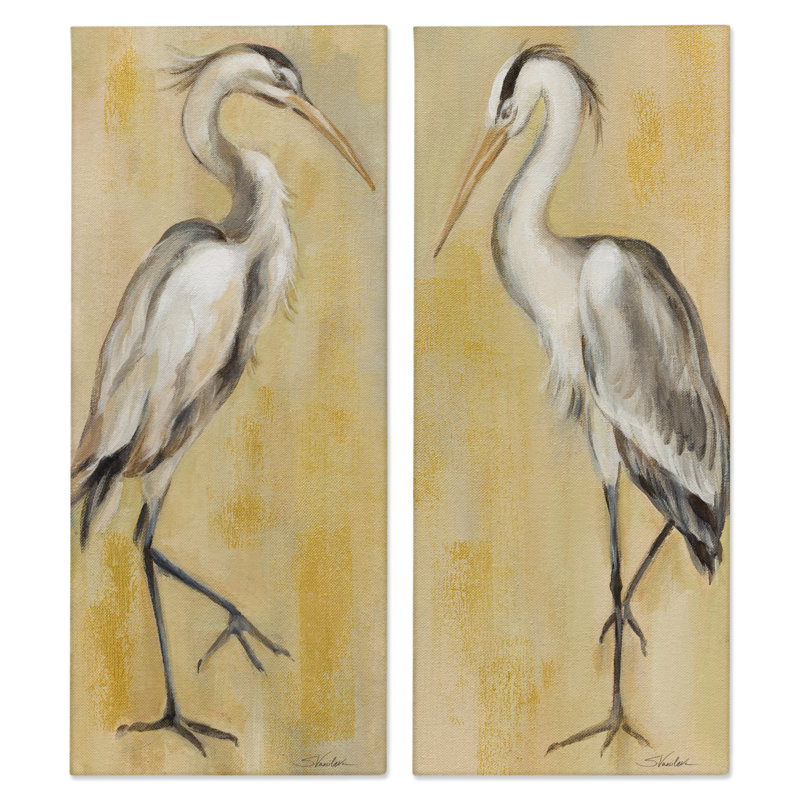 Ensemble de 2 reproductions d'art sur toile Vintage Herons, par Silvia Vassileva, H 30 po x l 13 po