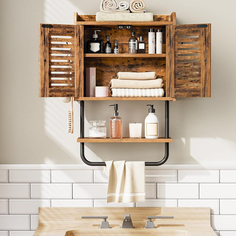 Double Doors Bathroom Wall Cabinet With...